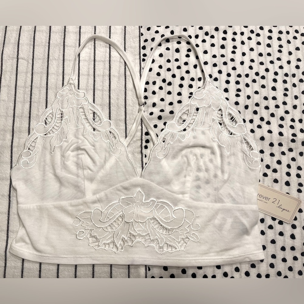Forever 21 White Bralette with Floral Design
